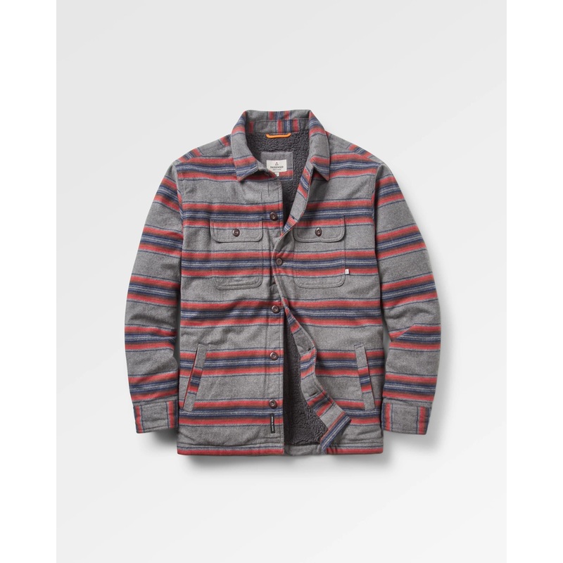 Freestyle Sherpa-Lined Overshirt – Grey Marl Stripe