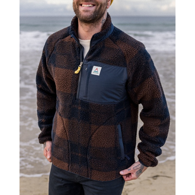 Offroad Recycled Sherpa 1/2 Zip Fleece – Chestnut/Deep Navy Check