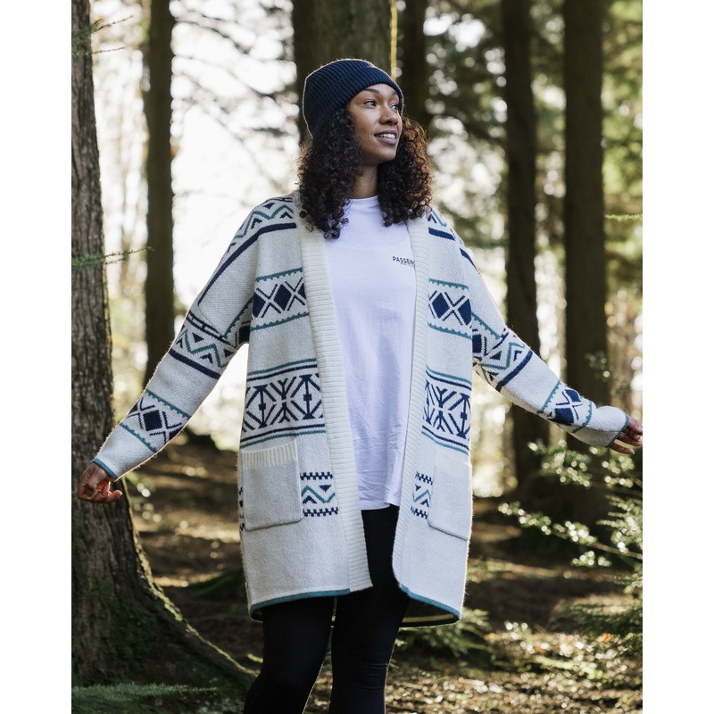 Whimsical Recycled Knit Cardigan – Homespun Stripe Off White