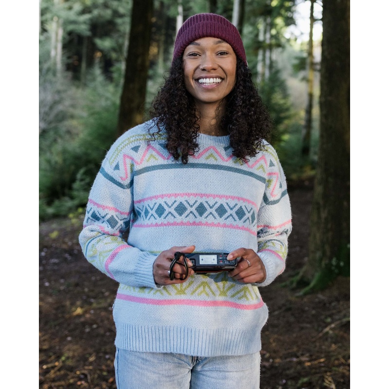 Whimsical Recycled Knitted Jumper – Homespun Stripe Blue Fog