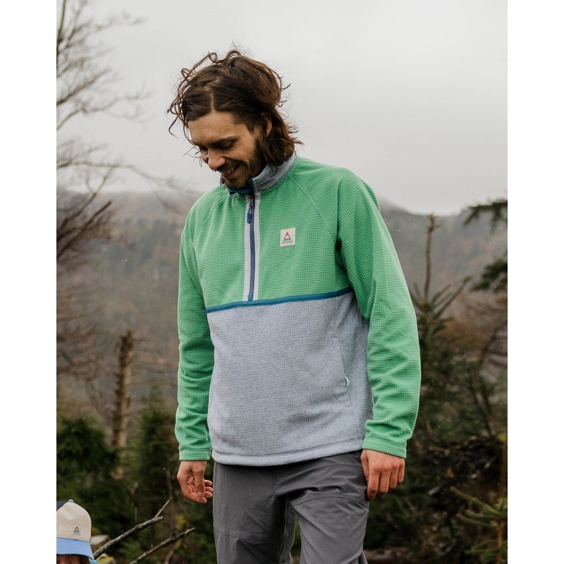 Overlook Recycled Grid Polar Fleece – Green Spruce/Grey Marl