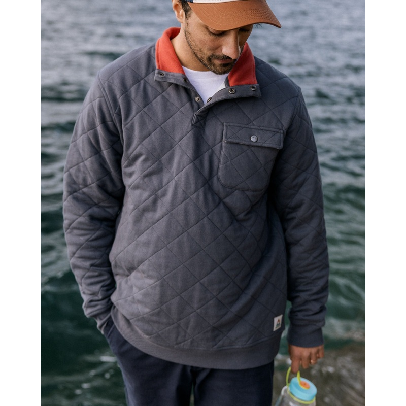 Bark Recycled Quilted Popper Up Sweatshirt – Charcoal