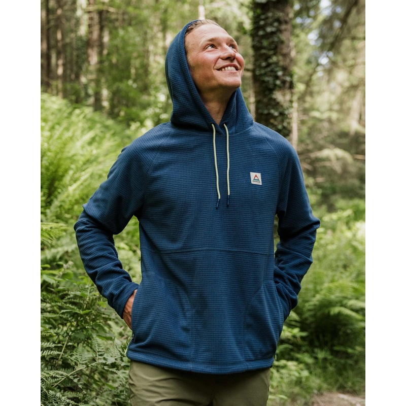 Point Recycled Grid Polar Fleece Hoodie – Dark Denim