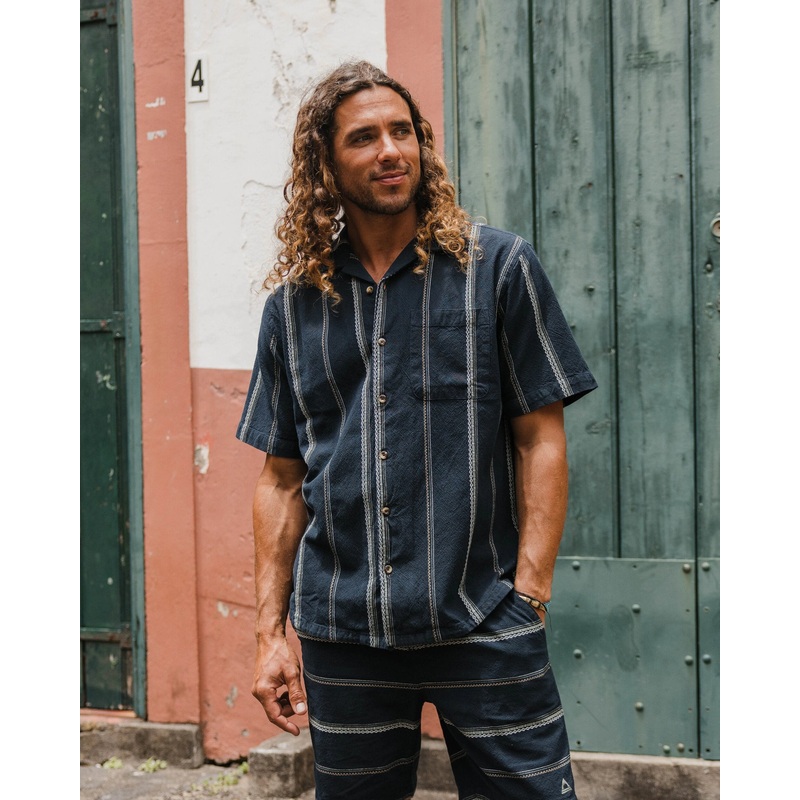 Cove Organic Cotton Short Sleeve Shirt – Deep Navy Jacquard Stripe