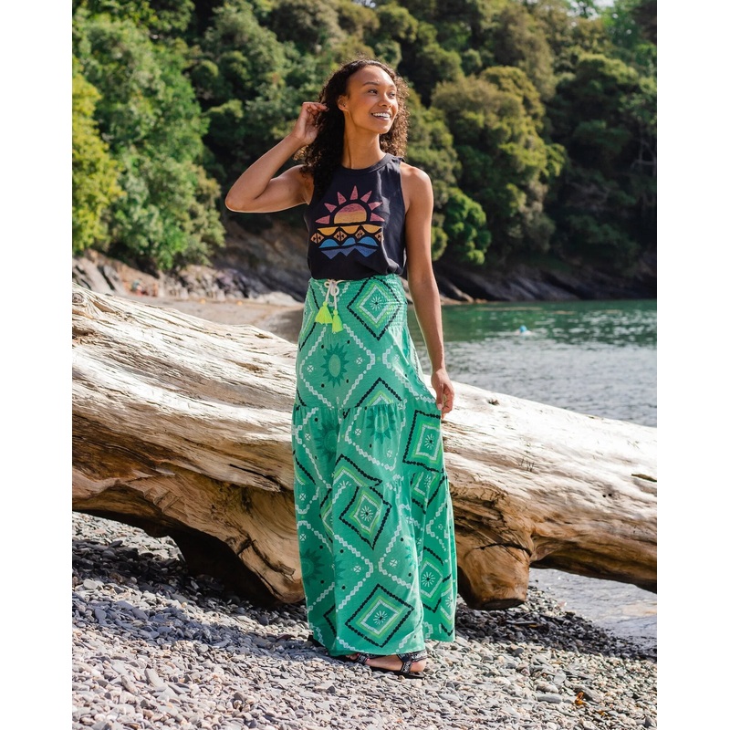 Fareway Recycled Cotton Maxi Skirt – Sunburst Green Spruce