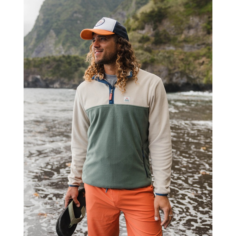 Set Off Recycled Polar 1/4 Zip Fleece – Oatmeal/ Dark Forest