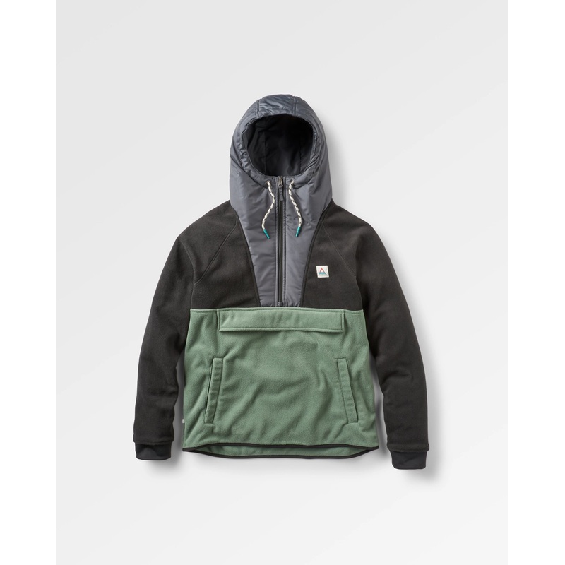 Woodland Hooded 1/2 Zip Recycled Polar Fleece – Black/ Dark Forest