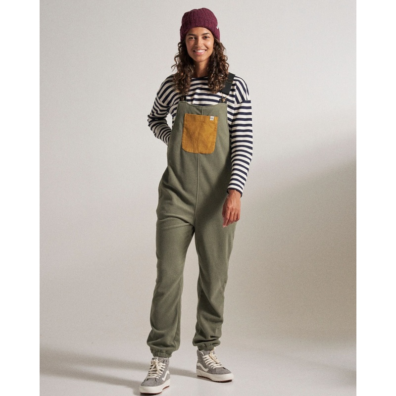 Ace Recycled Polar Fleece Dungarees – Dusty Olive
