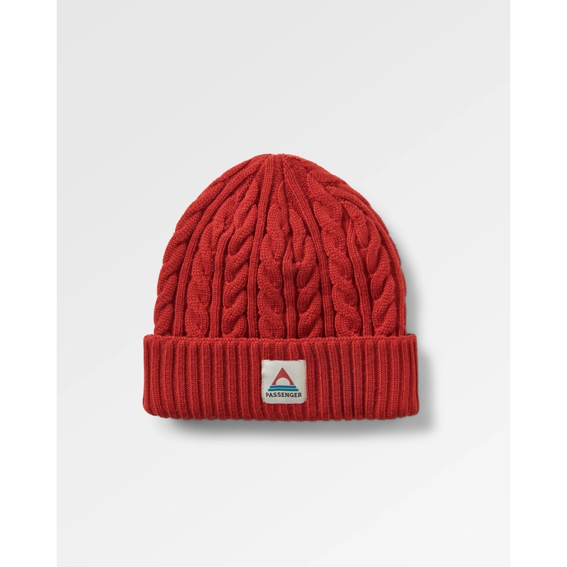 Fireside Recycled Cable Knit Beanie – Red Ochre
