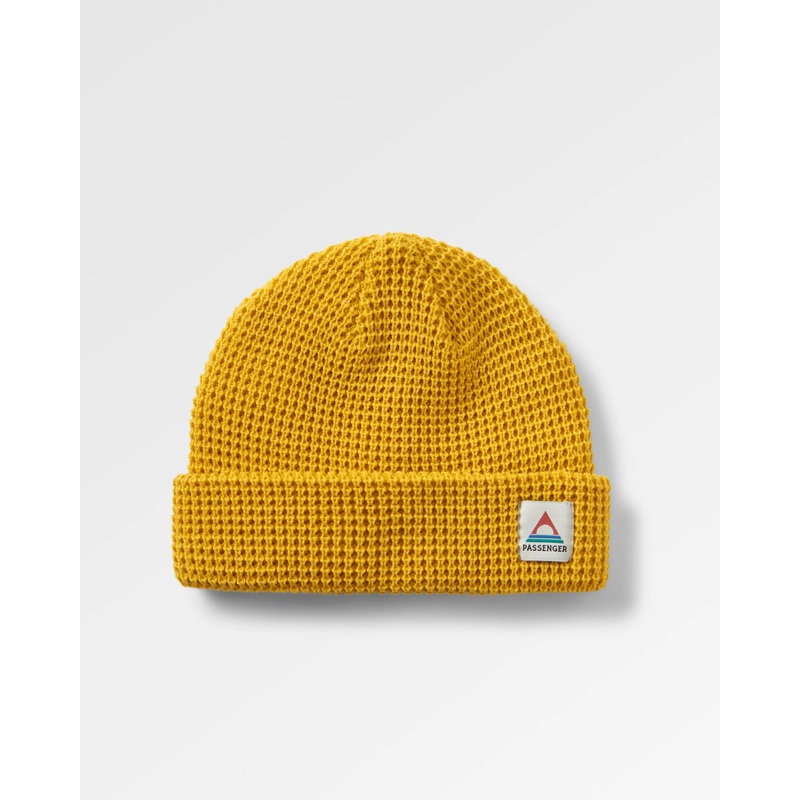 Moss Double Layer Recycled Waffle Beanie – Mustard Yellow