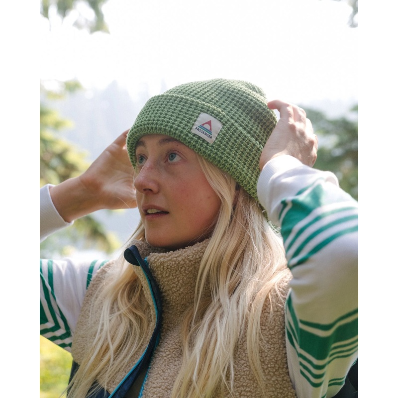 Moss Double Layer Recycled Waffle Beanie – Pear Green