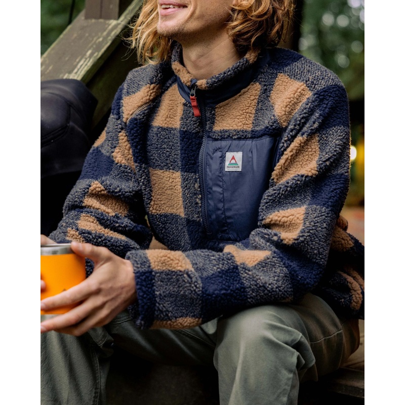 Offroad Recycled Sherpa 1/2 Zip Fleece – Toffee/Rich Navy Buffalo