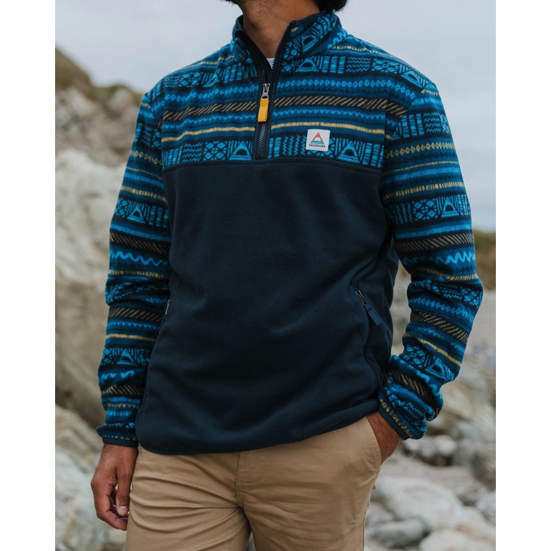 Set Off Recycled Polar Fleece – Patchwork Stripe Tidal Blue/ Deep Navy