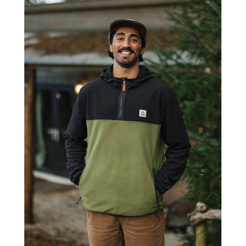 Set Off Recycled Polar Hooded Fleece – Black/Khaki