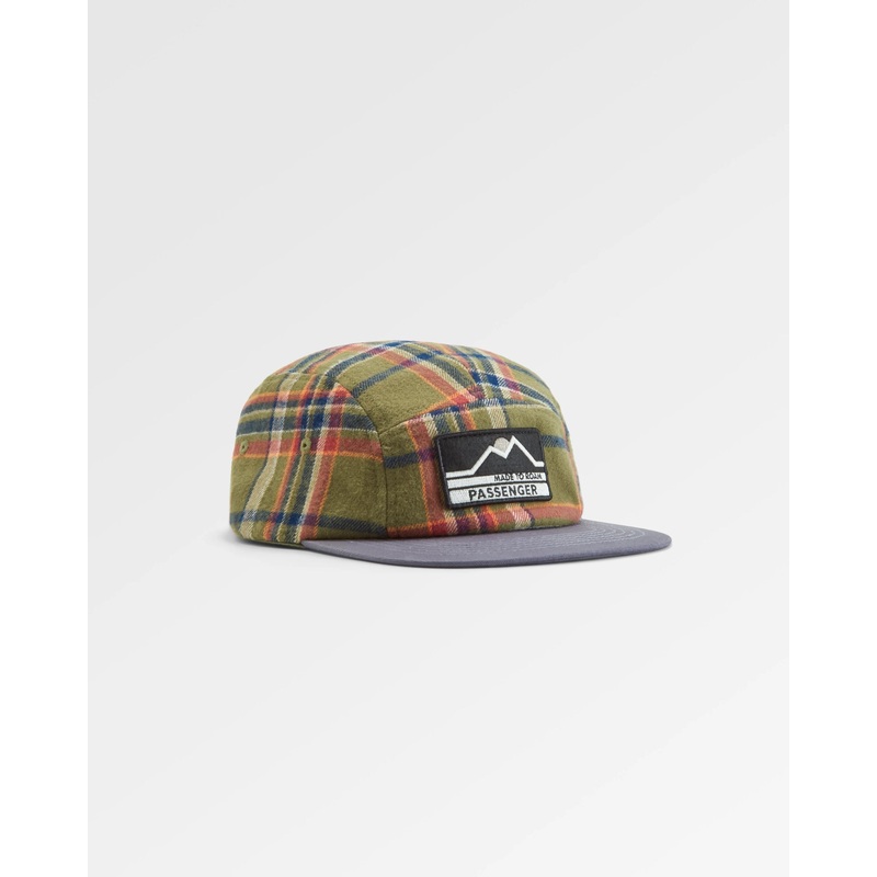 Fixie Recycled Flannel 5 Panel Cap – Khaki Check