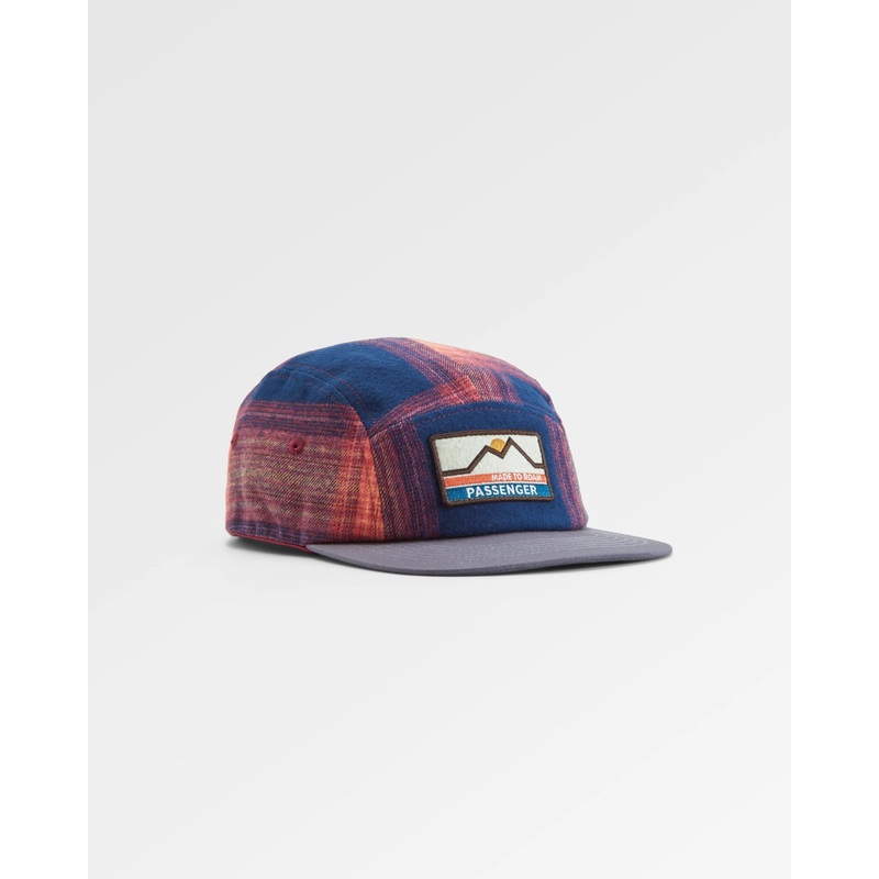 Fixie Recycled Flannel 5 Panel Cap – Rich Navy/ Red Ochre Check