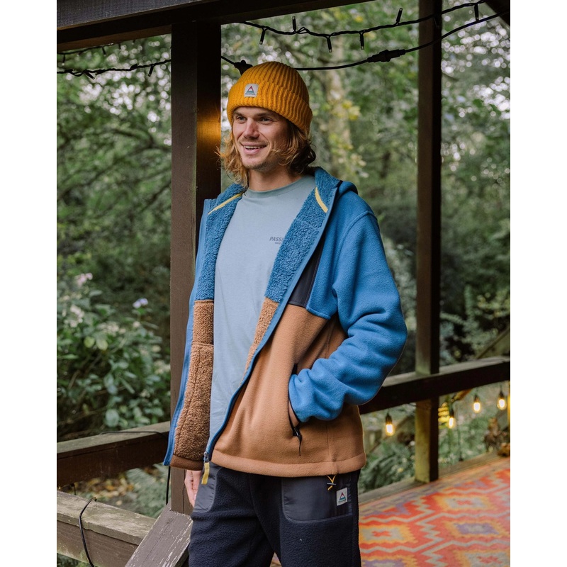Loch Hooded Recycled Polar Fleece – Toffee/Blue Steel