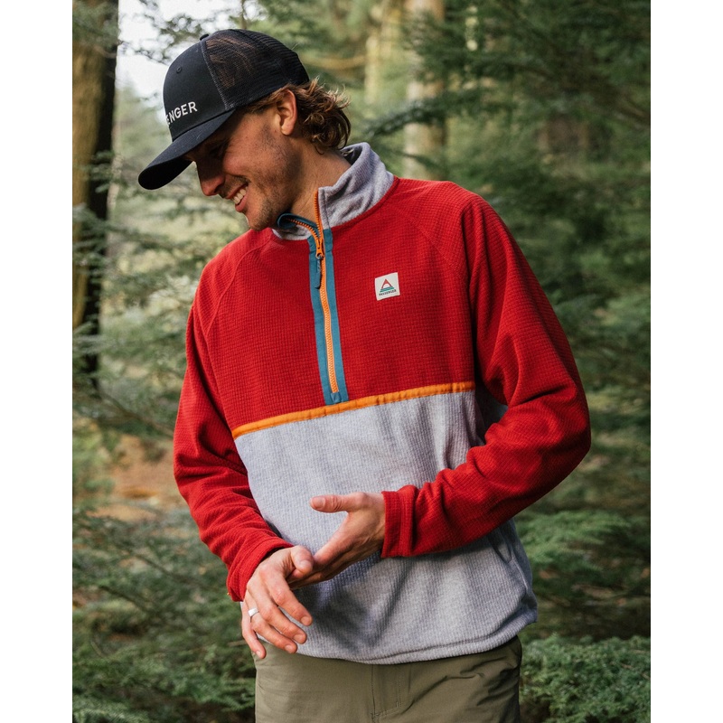 Overlook Recycled Grid Polar Fleece – Red Ochre/Grey Marl