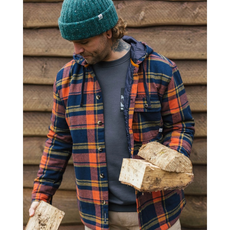 Sherwood Check Hooded Overshirt – Rich Navy/Burnt Orange