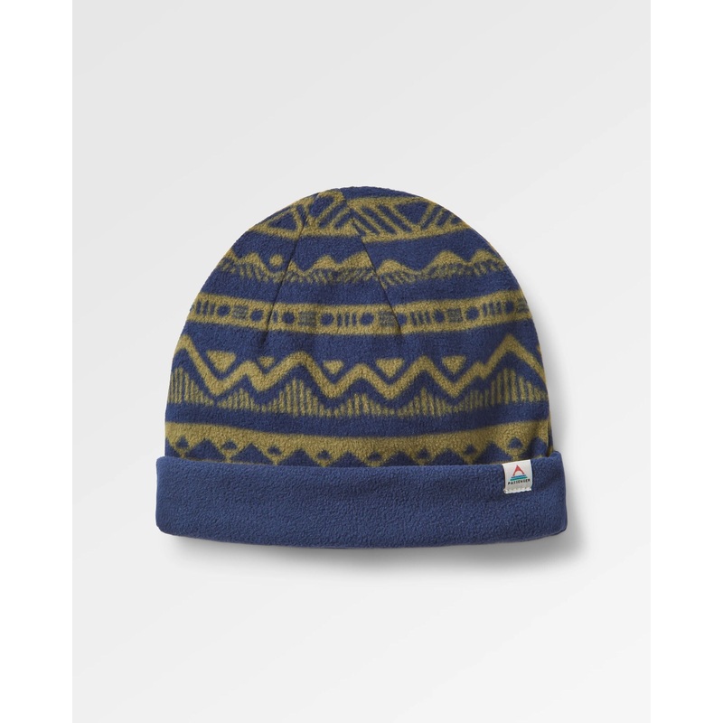 Set Off Recycled Polar Fleece Beanie – Mountain Geo Khaki/Rich Navy