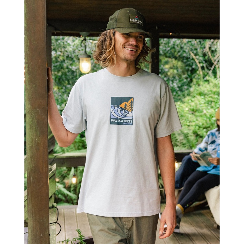 Waves & Trees Organic Cotton T-Shirt – Grey Blue