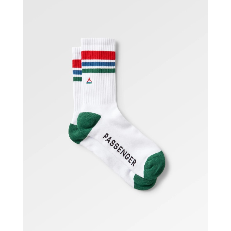 Organic Midweight Crew Socks – White/Greenlake