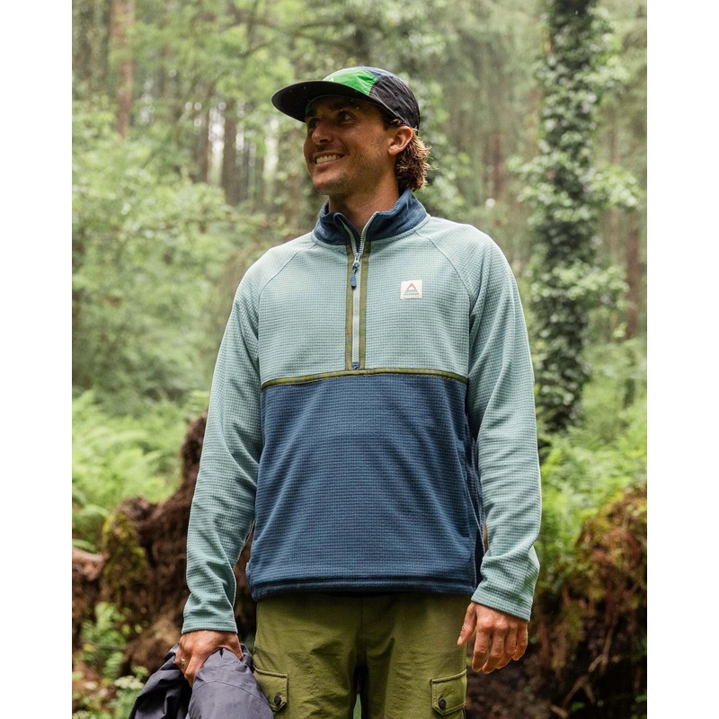 Overlook Recycled Grid Polar Fleece – Arctic/Dark Denim