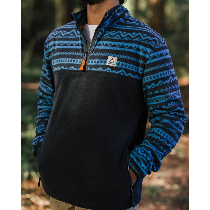 Set Off Recycled Polar 1/4 Zip Fleece – Mountain Geo Charcoal/Bluejay