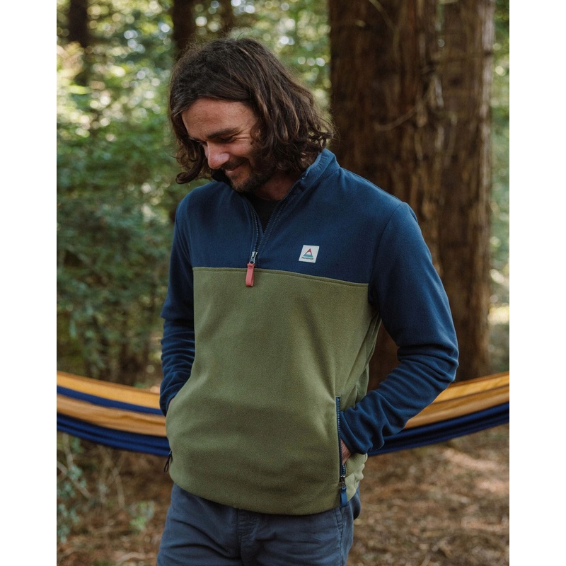 Set Off Recycled Polar 1/4 Zip Fleece – Rich Navy/Khaki