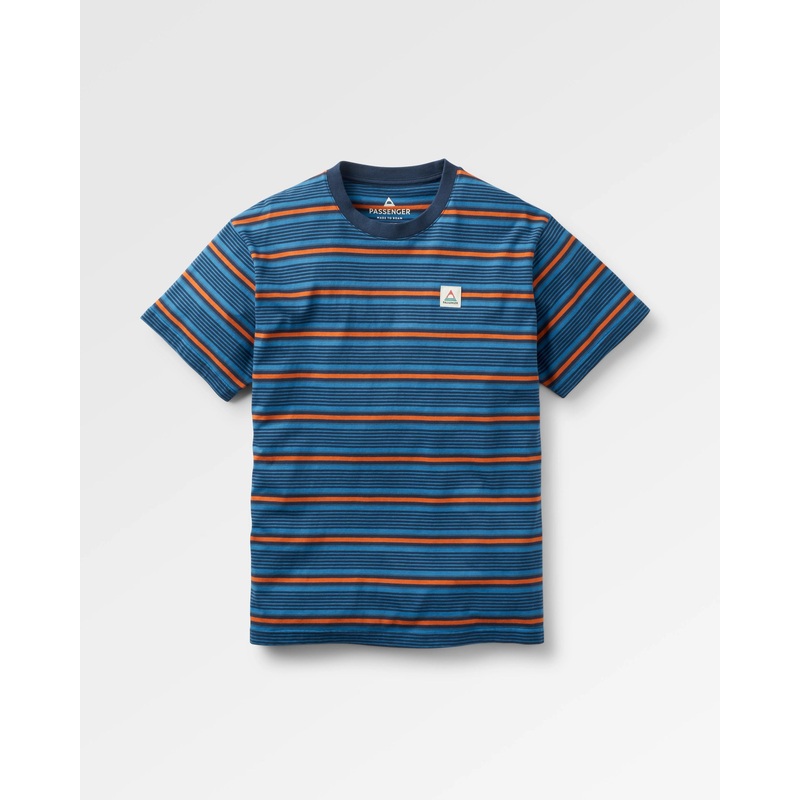 Retro Relaxed Fit T-Shirt – Azure Blue Multi Stripe