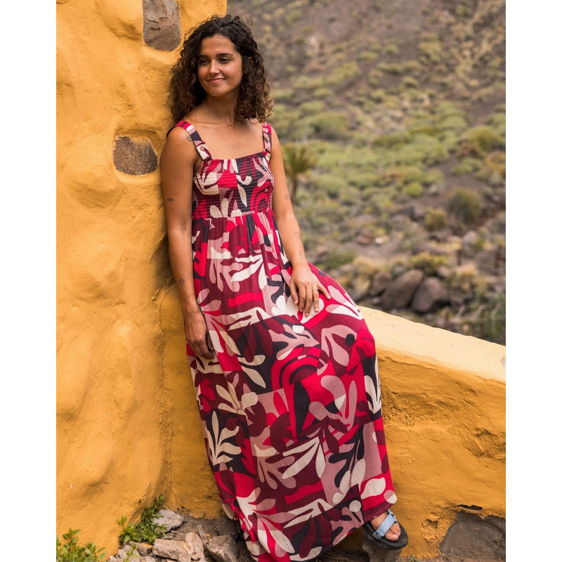 Soleis Woven Maxi Dress – Mountain Foliage Cranberry