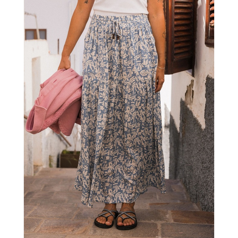 Zephyr Woven Maxi Skirt – Mountain Foliage Faded Denim