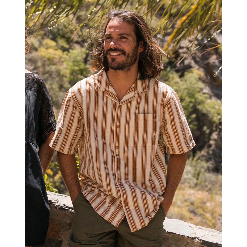 Cove Organic Cotton Textured Shirt – Sunset Orange Stripe