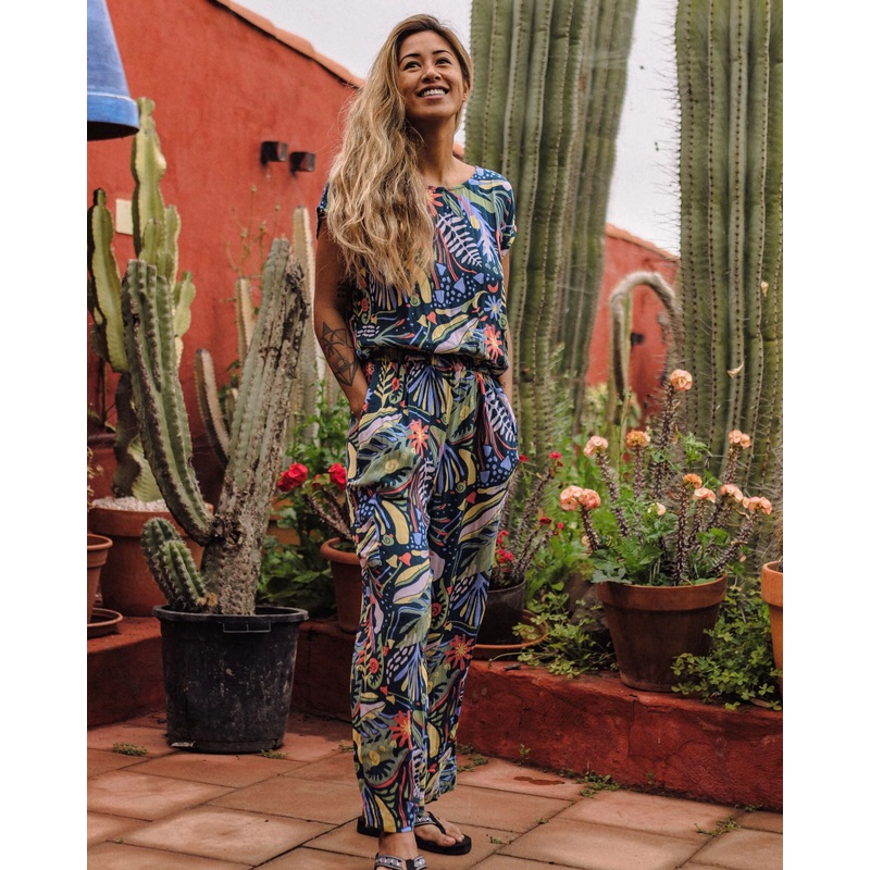 Thimbleberry Jumpsuit – Abstract Seaweed Tidal Blue