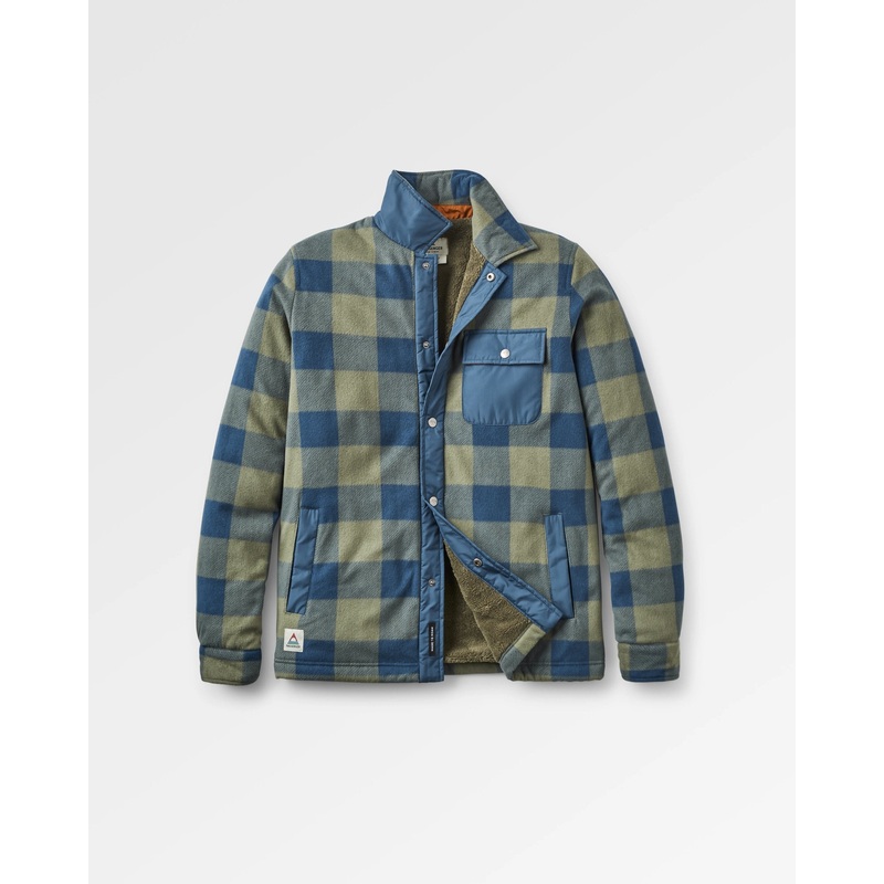 Firelight Sherpa Lined Overshirt – Dusty Olive/Dark Denim Check