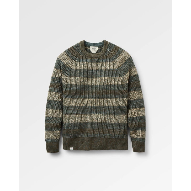 Fog Recycled Knitted Jumper – Dark Olive Multi Stripe