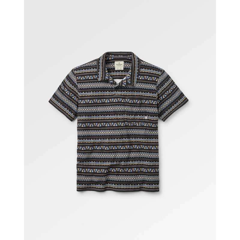 Rising Towelling Polo Shirt – Geo Stripe Faded Black