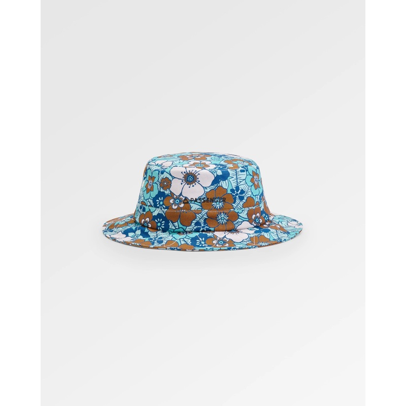 Shaded Organic Bucket Hat – Vintage Floral Aqua