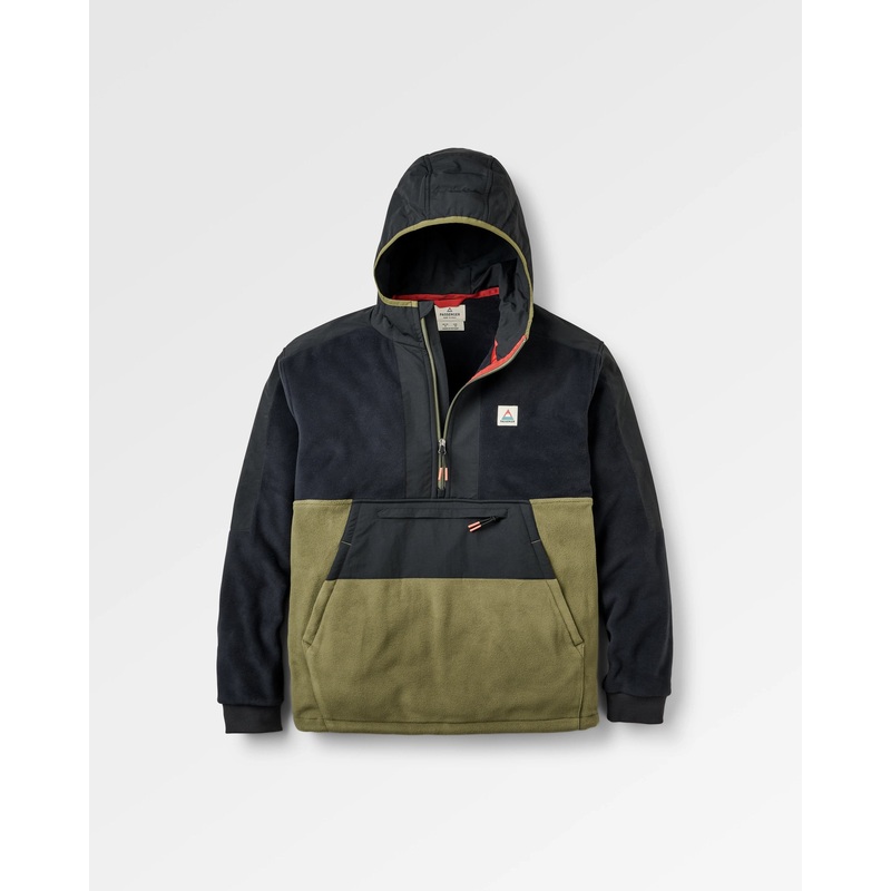 Woodland Hooded Recycled Polartec Fleece – Black/Khaki