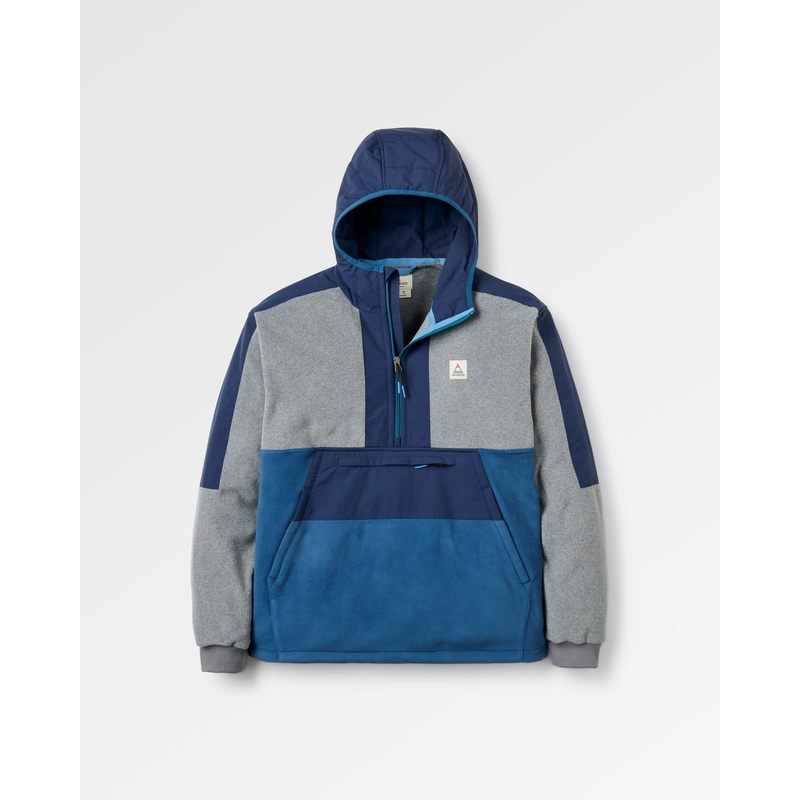 Woodland Hooded Recycled Polartec Fleece – Grey Marl/Dark Denim