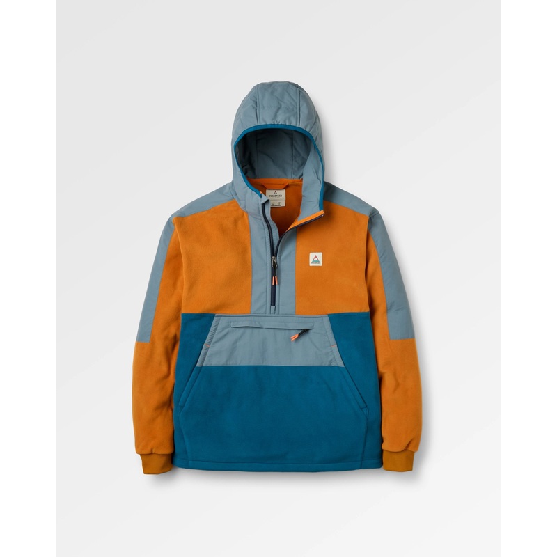 Woodland Hooded Recycled Polartec Fleece – Retro Orange/Tidal Blue