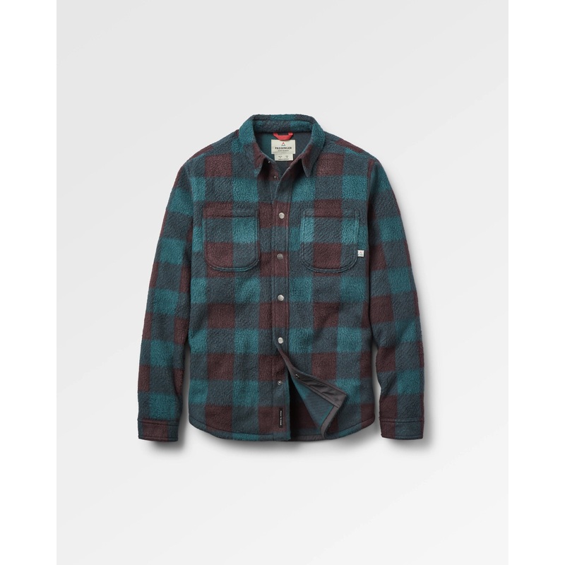 Backcountry Recycled Sherpa Fleece Shirt – Dark Fern/Espresso Check