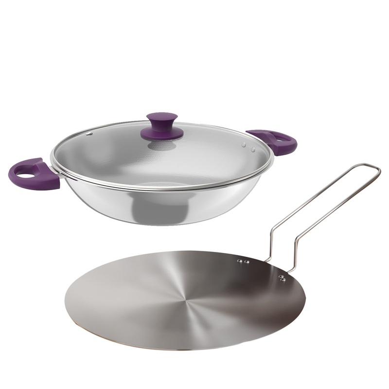 Lifelong 22 CM Kadhai with Lid and Roti Tawa| Soft touch handles | LLTPC4