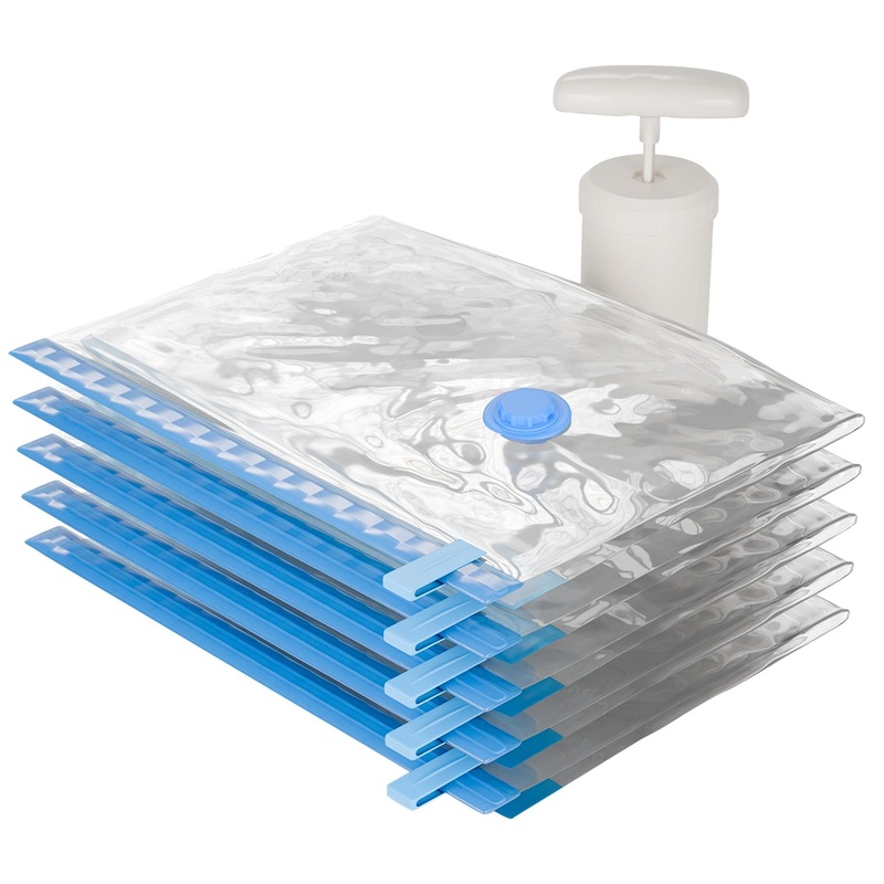 Lifelong Pack of 5 Vacuum Storage Bags with Pump – Reusable Space Saver for Clothes