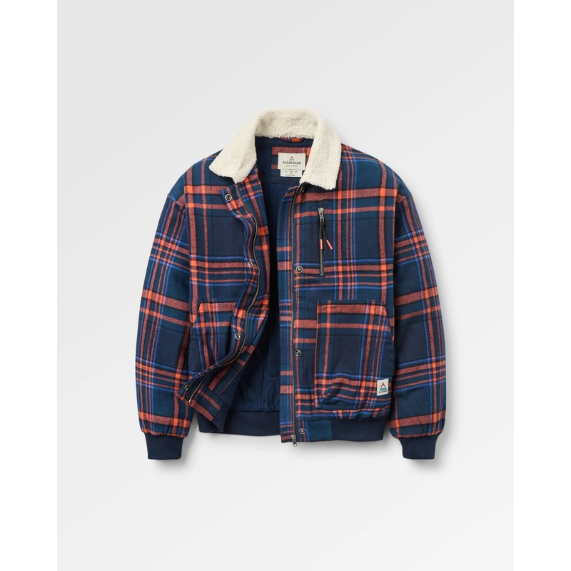 On The Go Insulated Bomber Jacket – Rich Navy/Ember Orange Check