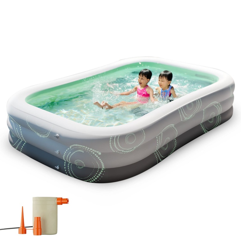 10FT Inflatable Family Swimming Pool-Heavy-Duty PVC, Quick Inflation, Leak-Proof Design, Spacious for Kids, Adults & Pets, Outdoor Backyard Summer Fun
