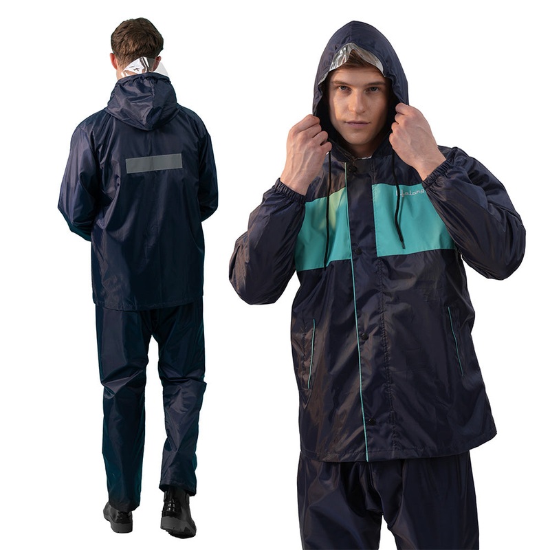 Lifelong Campaign Men’s Polyester Waterproof Standard Length Raincoat Double Coating Reversible Rain Suit with Hood & Inner Mobile Pocket, Set of Top and Bottom, Size-L