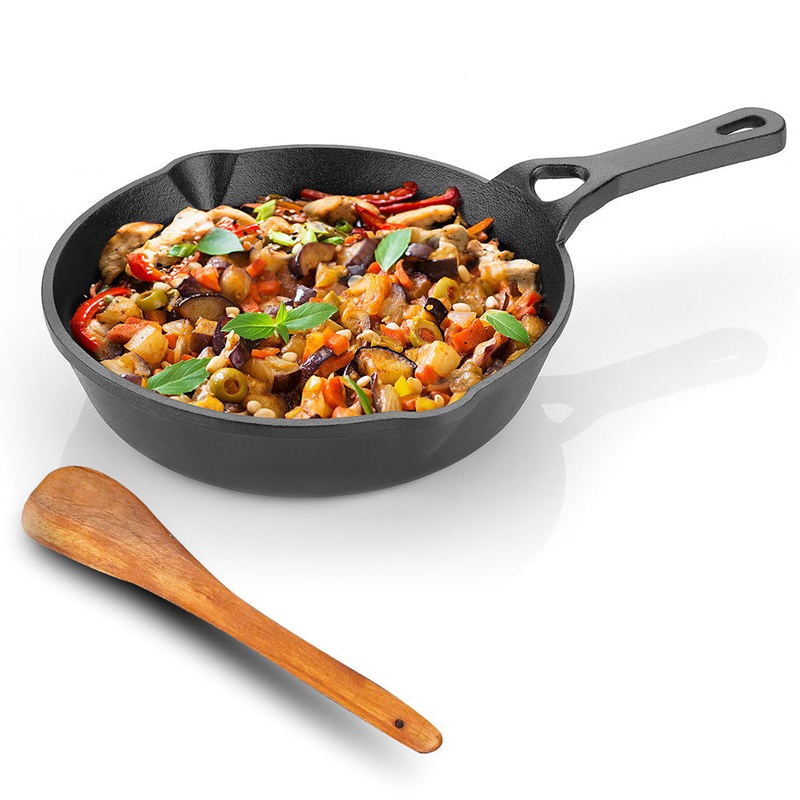 Lifelong Cast Iron Fry Pan 8 inch ( 20mm) With Wooden Spatula