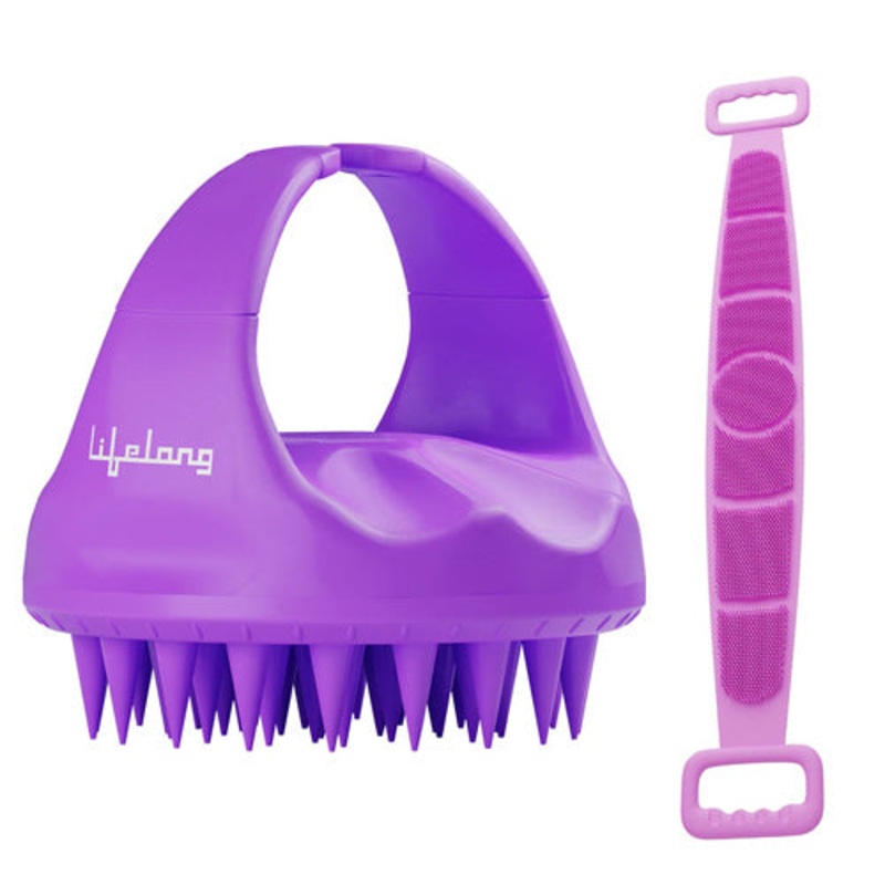Lifelong Silicon Scalp Massager with Face Scrubber (Purple)
