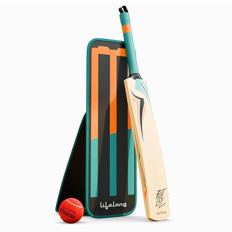 Lifelong Wooden Gully Cricket Bat Set for Adults  All-in-One Combo with Bat, Ball & Convertible Stump Bag